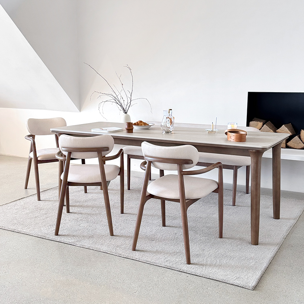 로포텐 오로라 4인용 원목 양면 포세린 세라믹 식탁세트 식탁+의자2+벤치1, 1400mm