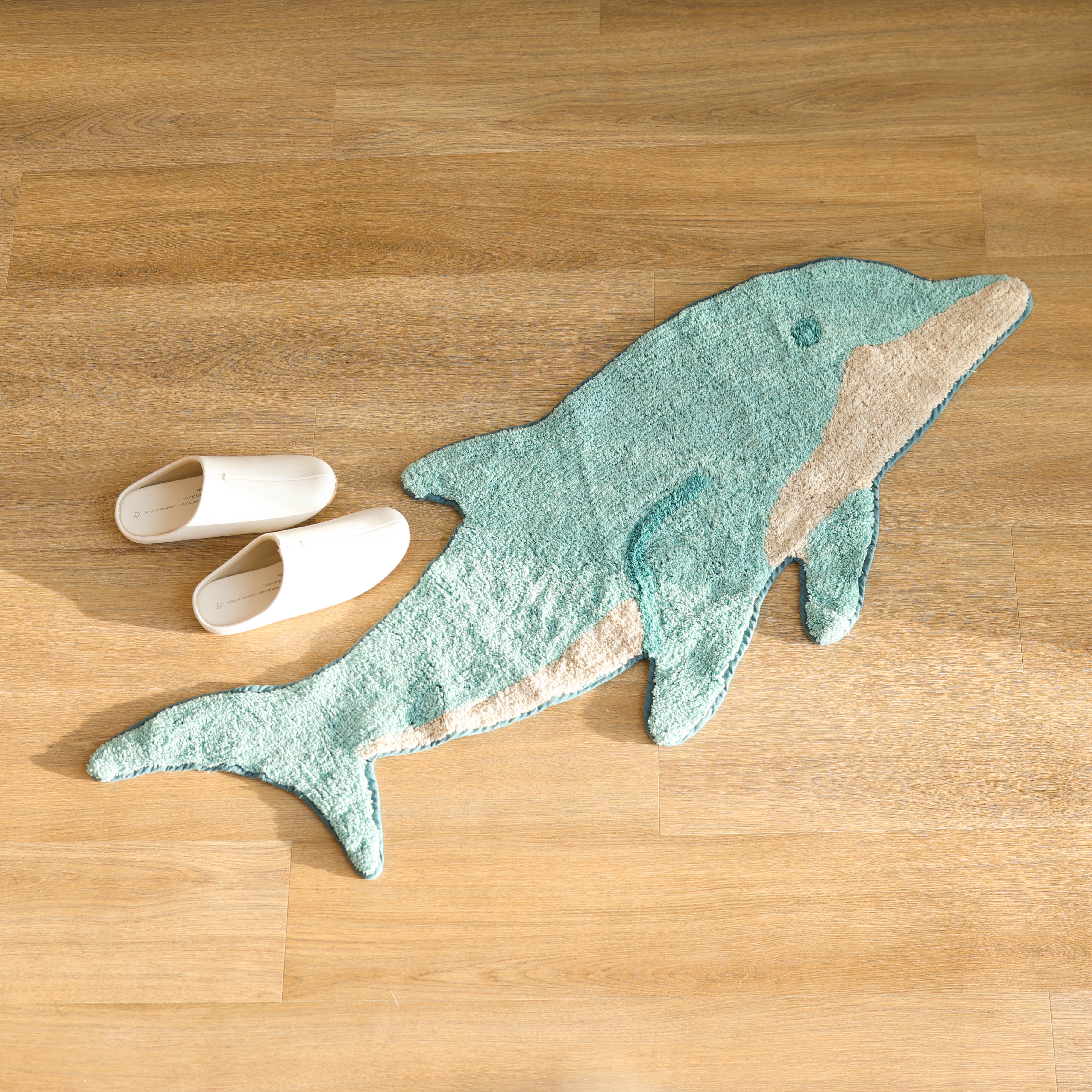 고래 롱 순면 발매트 아이방 러그 라이트 블루, 125x45cm