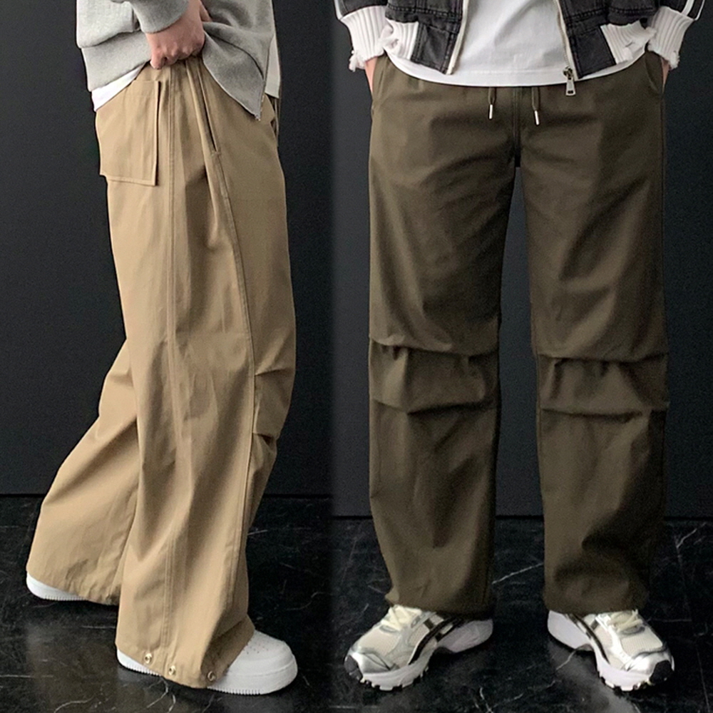 무릎 핀턱 사이드 원턱 커브드 벌룬 코튼 와이드 팬츠 면바지 조거팬츠 - 상품 이미지