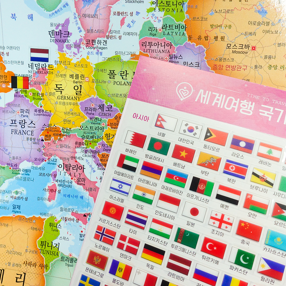 세계지도 국기 코팅 110 x 78cm - 대형 어린이 세계여행 한글 포스터 이미지 3