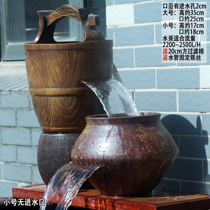 항아리분수대 물순환 장식품 기와 레스토랑 도자기 흐르는물 - 상세 이미지 2