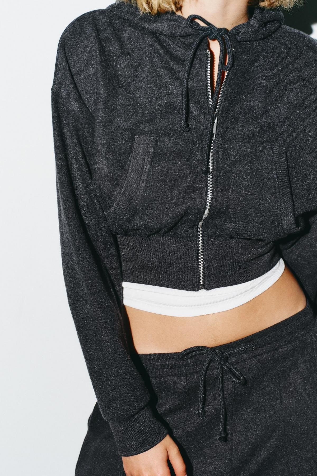 자라 크롭 집업 후드 스웨트셔츠 3253/847 DARK GREY - 상세 이미지 4