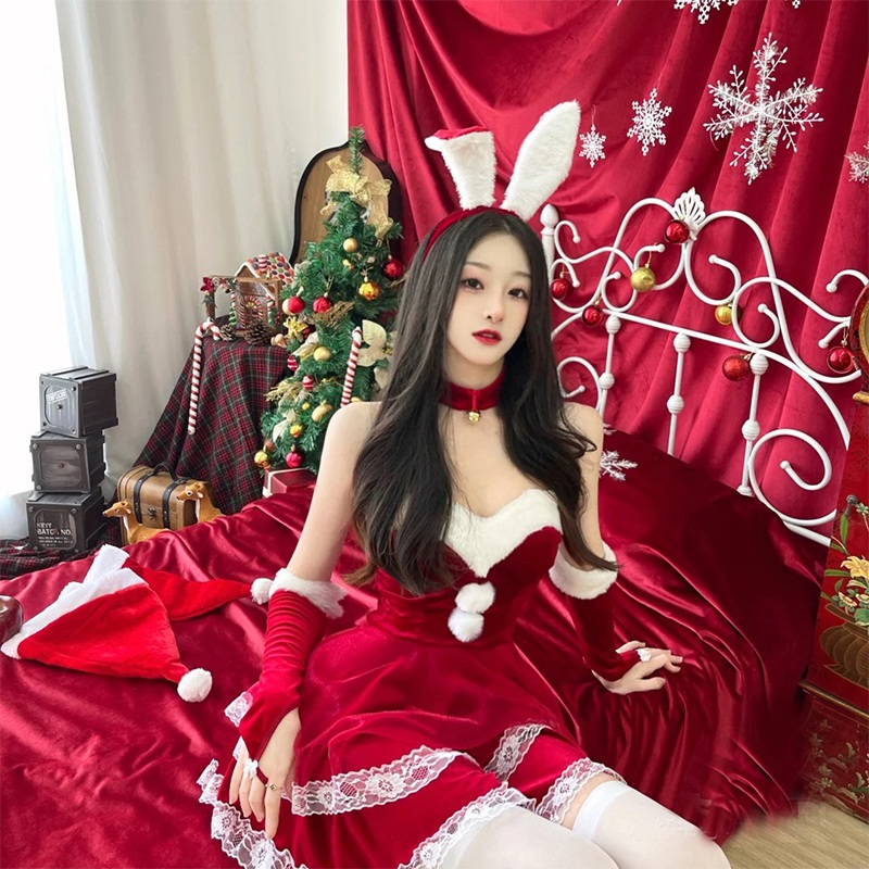 산타걸 의상 옷 산타 여자 복장 할로윈 크리스마스 코스튬 산타복 크리스마스복장 레드 싱글 숄 Free XS - 상세 이미지 3