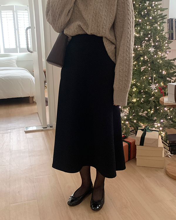 [자체제작] 3083 말랑쫀쫀 밴딩 플레어 a라인 롱 스커트 치마 제품 이미지