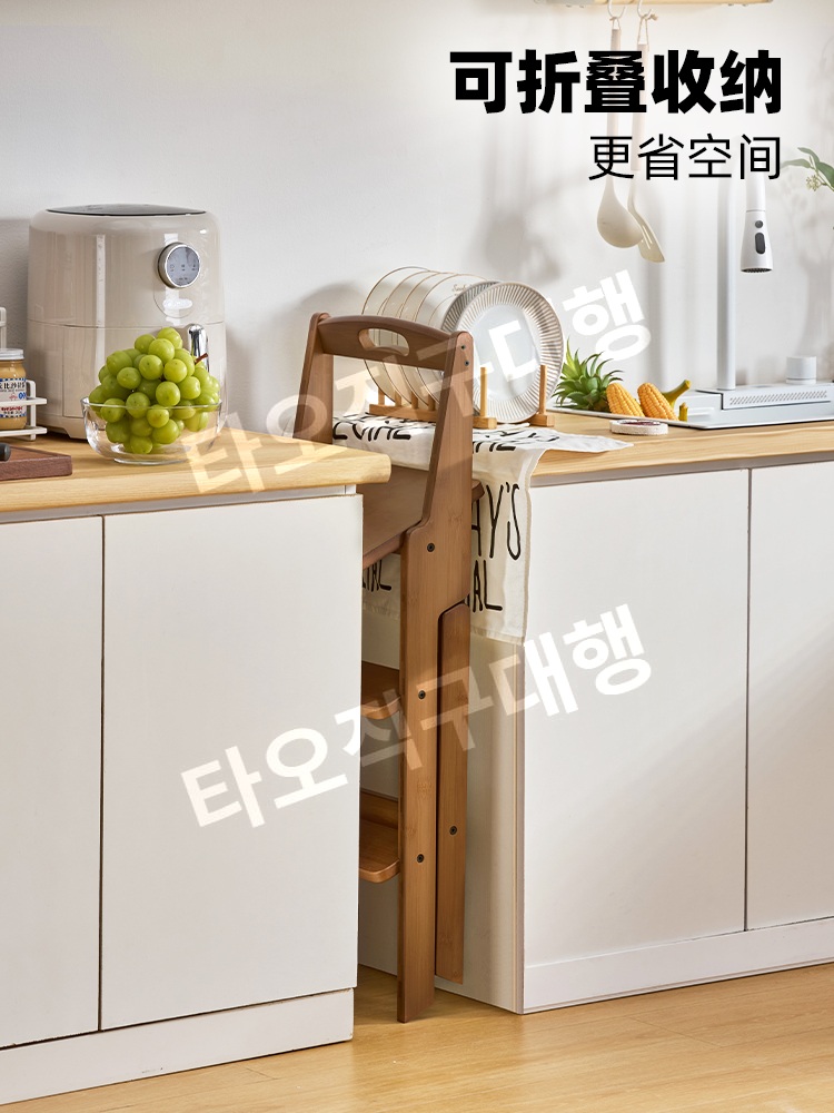 사다리의자 나무 가정용 발판 간이 계단 보조 스텝스툴 원목 스툴 접이식 인테리어 - 상세 이미지 2