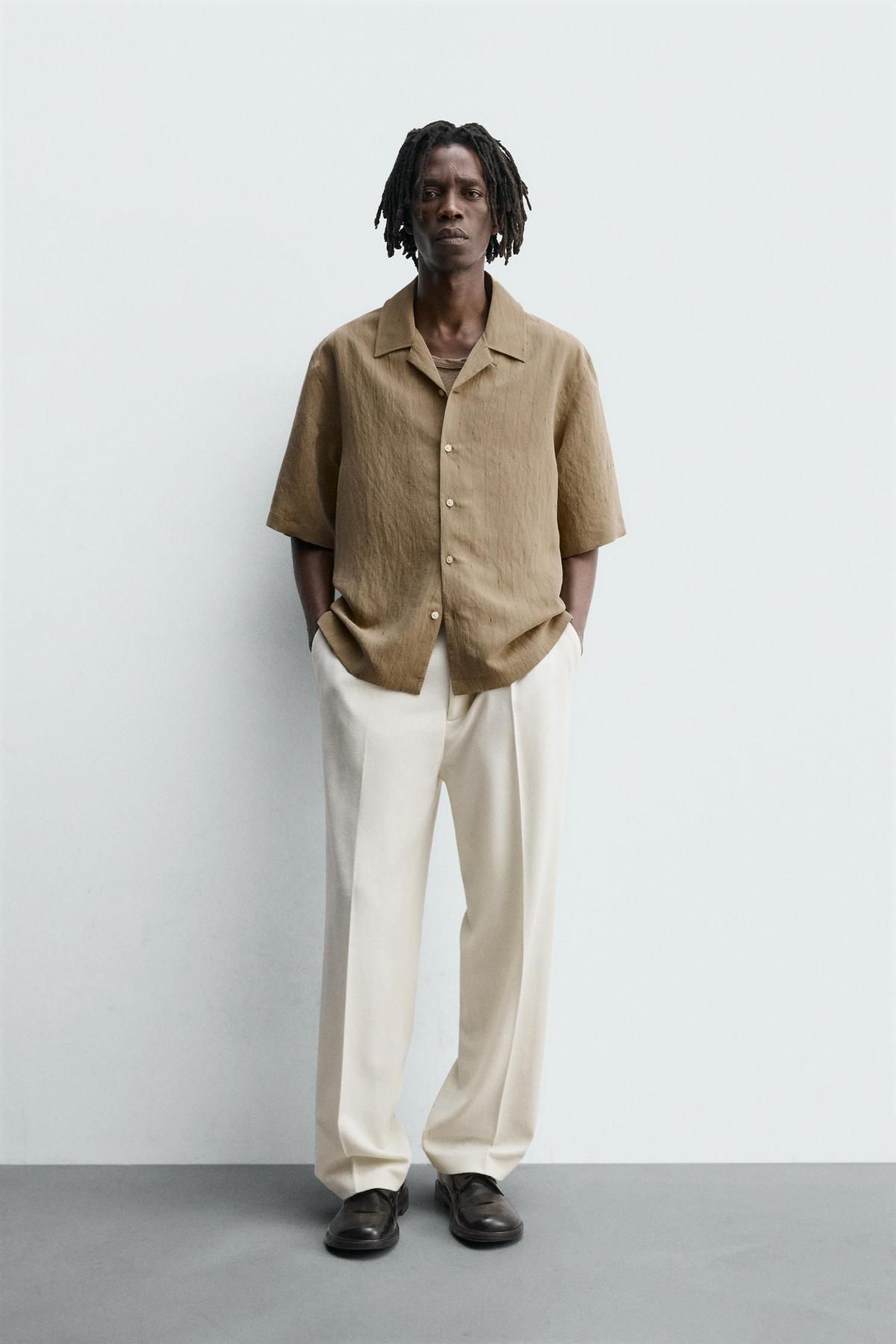 자라 스트라이프 모달 블렌드 반팔 셔츠 7545/463 BEIGE - 상세 이미지 2
