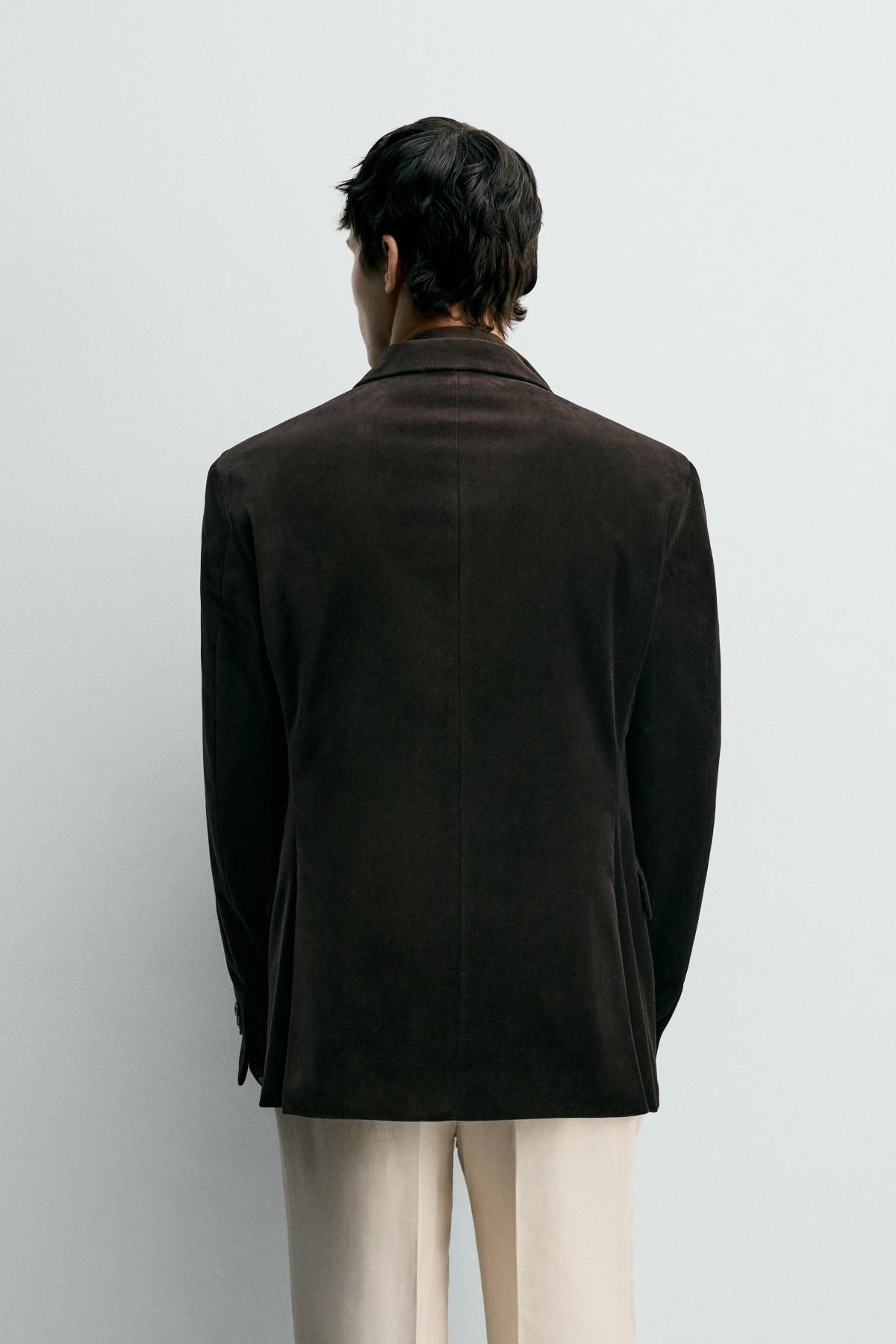 자라 벨벳 더블브레스트 블레이저 4410/370 BROWN - 상세 이미지 4
