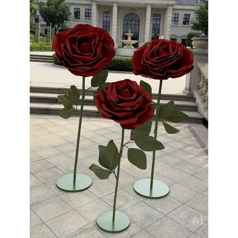 대형 조형물 공원 포토존 장미꽃 꾸미기 웨딩홀 카페 퍼플 장미 4개 (받침대 포함) - 상세 이미지 4