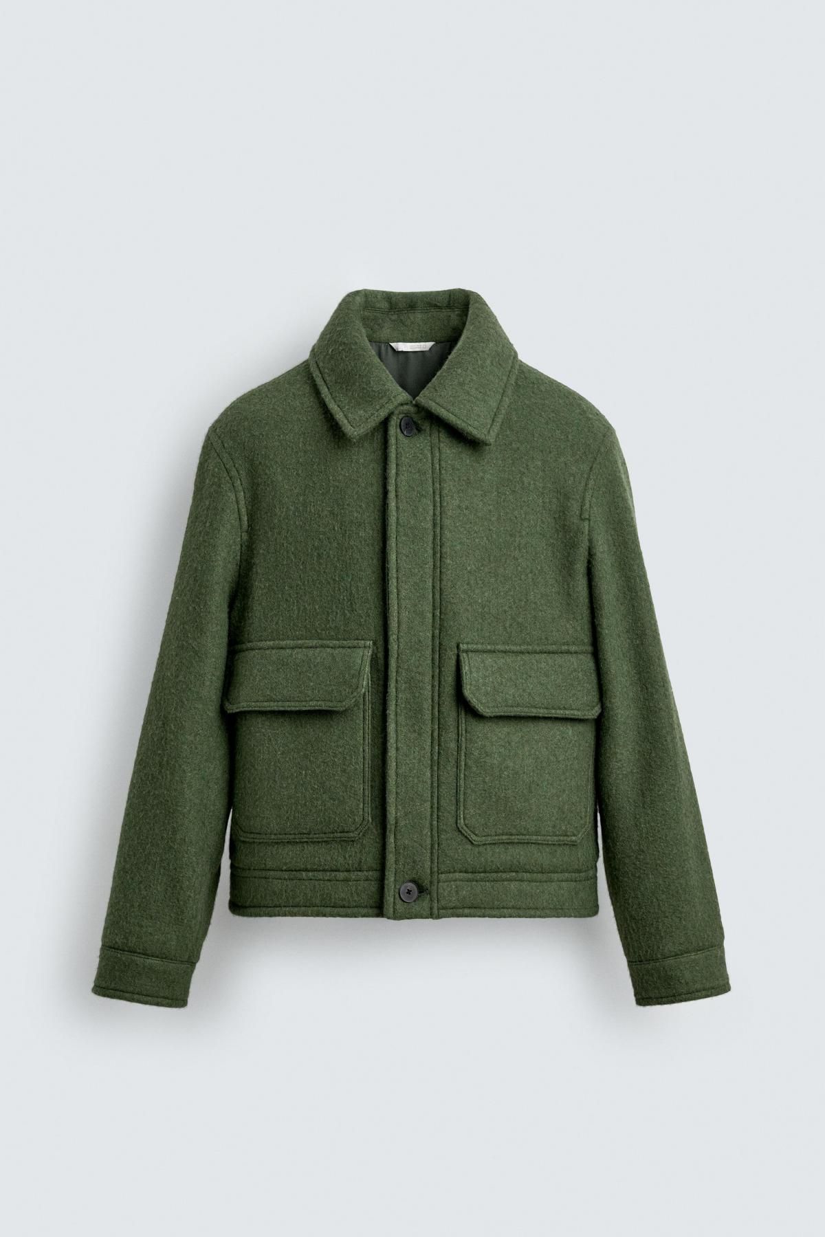 자라 울 혼방 오버핏 포켓 재킷 9309/046 GREEN MARL - 상품 이미지