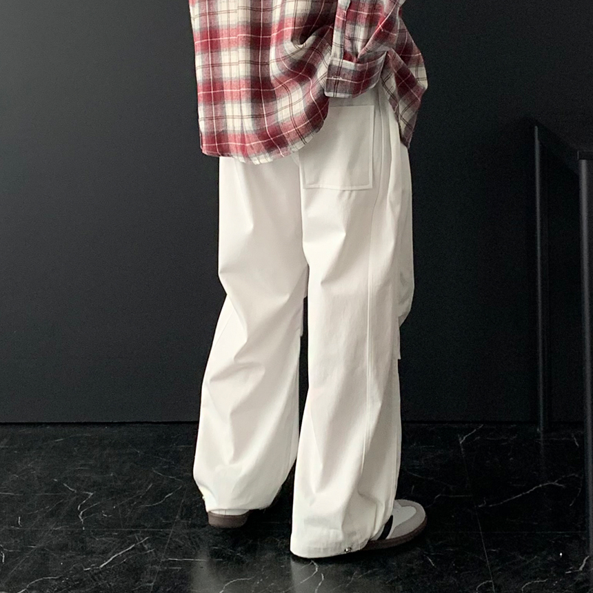 무릎 핀턱 사이드 원턱 커브드 벌룬 코튼 와이드 팬츠 면바지 조거팬츠 - 상세 이미지 4