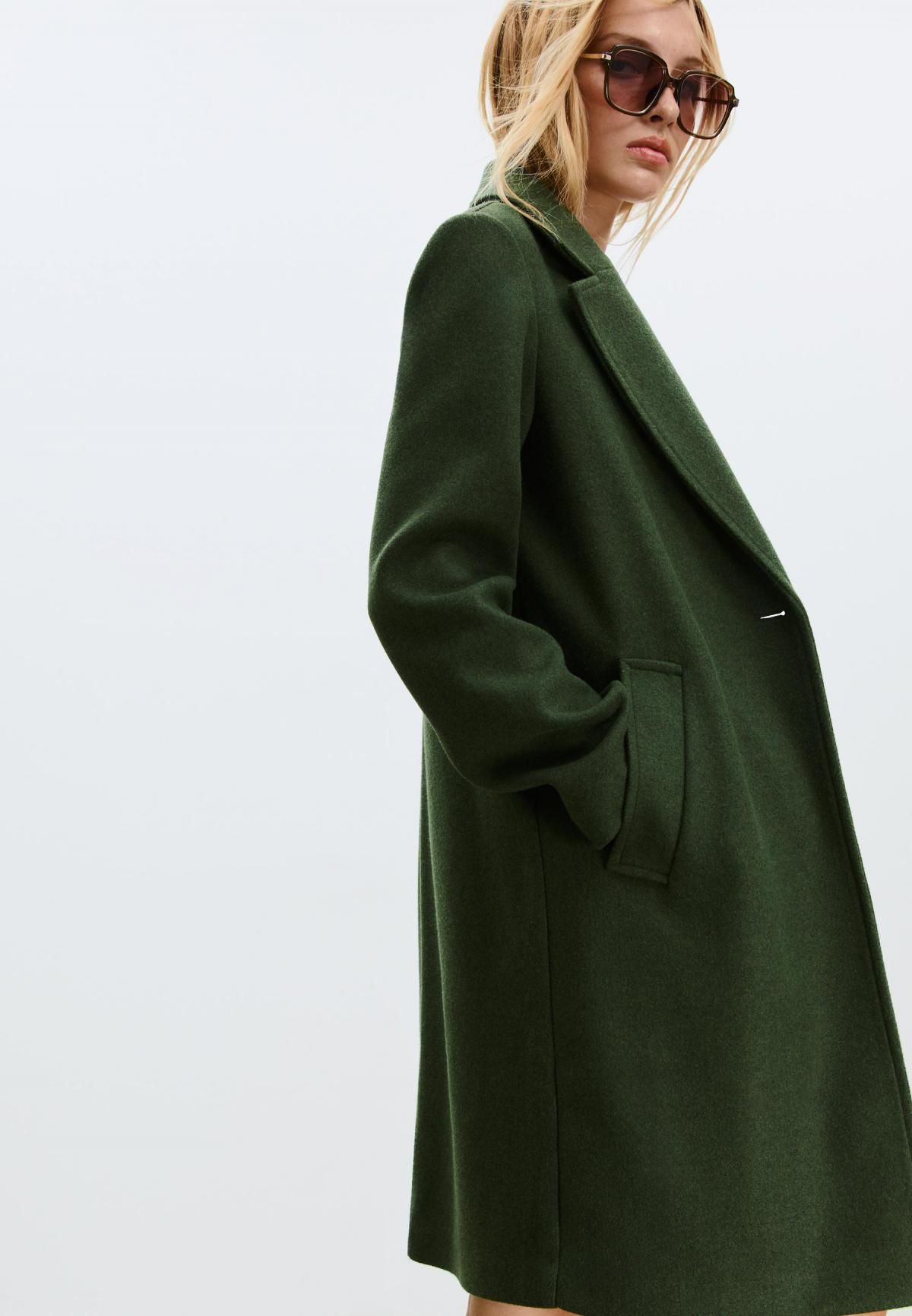 스트라디바리우스 소프트 라펠카라 미디 코트 5898/837 GREEN - 상세 이미지 5