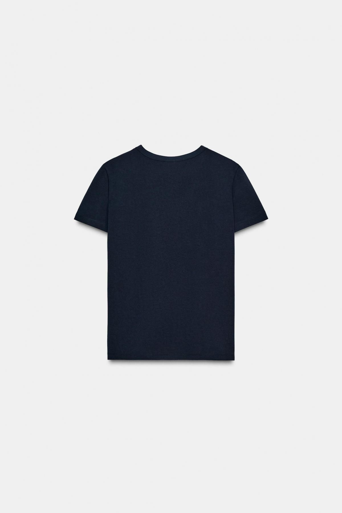 자라 베이직 네이비 인터록 반팔 티셔츠 4174/378 NAVY BLUE - 상세 이미지 5