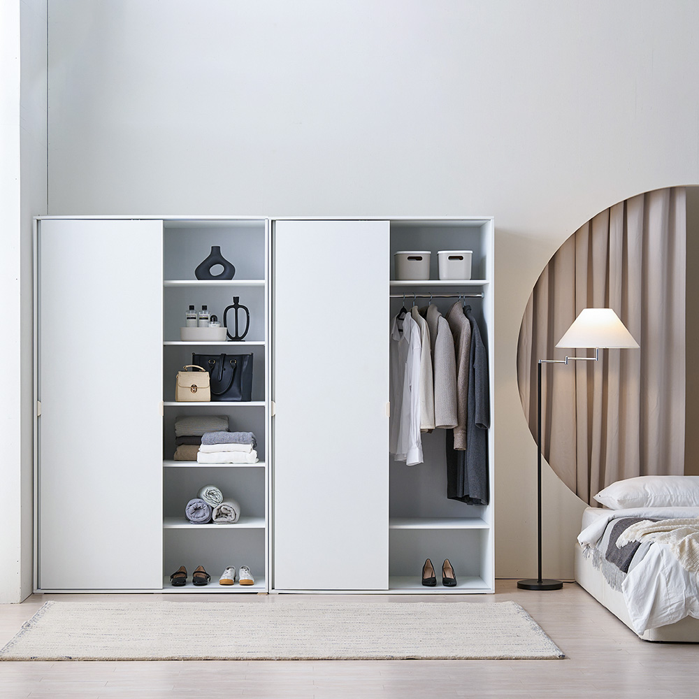 장인가구 코라 2400 슬라이딩 옷장 세트 1200 서랍옷장 (선반형)+1200 서랍옷장 (행거형) - 상세 이미지 2