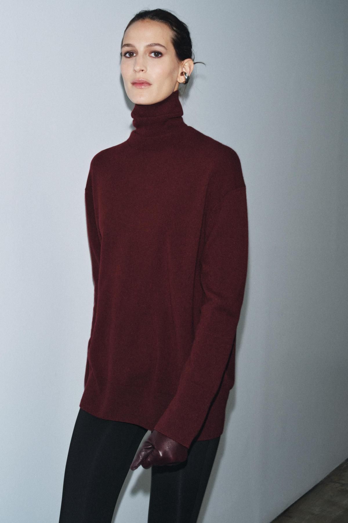 자라 하이넥 울 니트 스웨터 버건디 2893/117 BURGUNDY - 상세 이미지 3