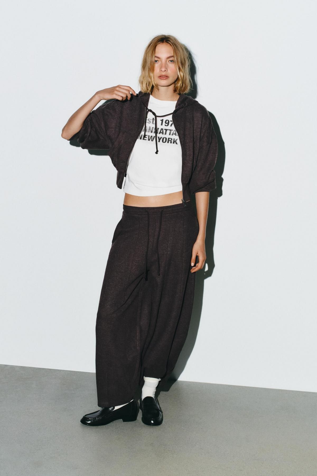 자라 와이드 밴딩 벌룬 리브드 팬츠 3253/848 BROWN - 상세 이미지 2
