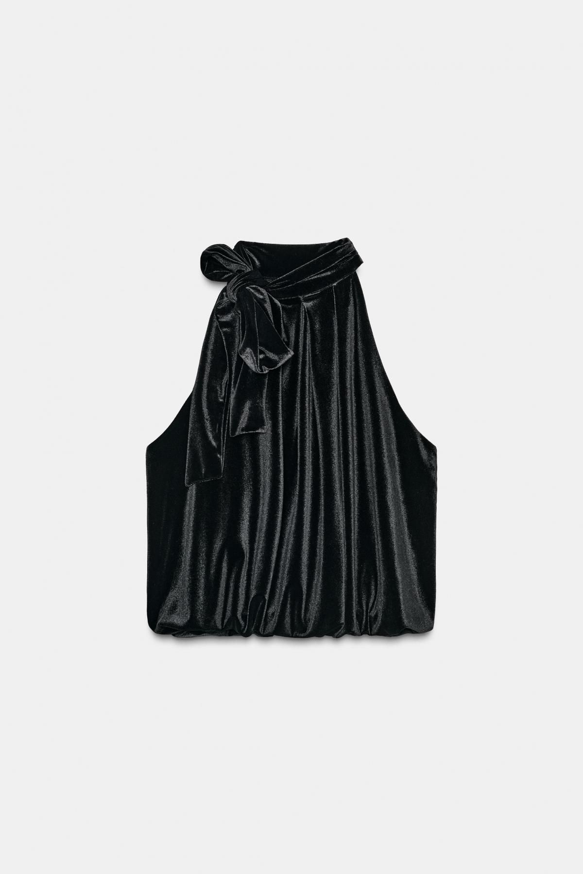 자라 벨벳 홀터넥 리본 민소매 블라우스 9113/986 BLACK - 상품 이미지