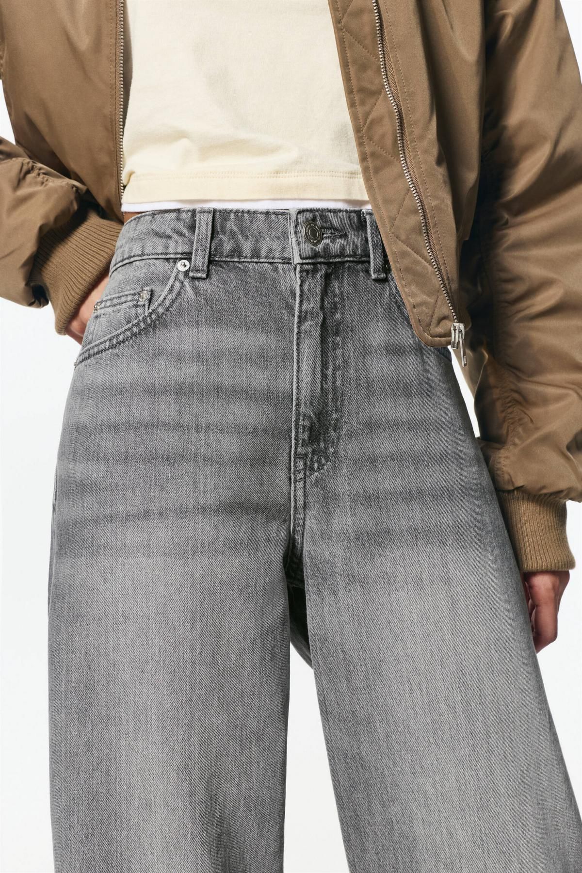 풀앤베어 하이웨이스트 와이드핏 데님 팬츠 7683/324 MEDIUM GREY - 상세 이미지 5