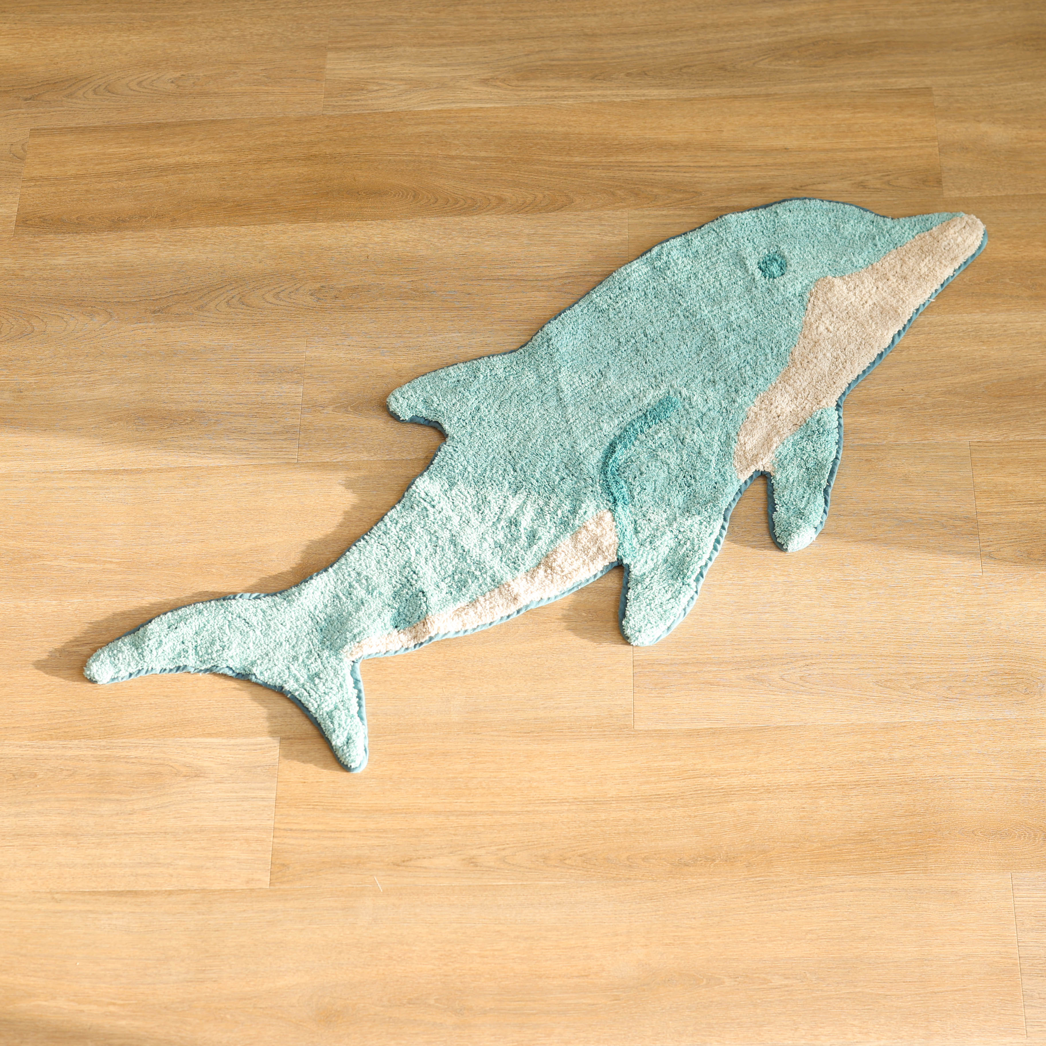 고래 롱 순면 발매트 아이방 러그 라이트 블루, 125x45cm