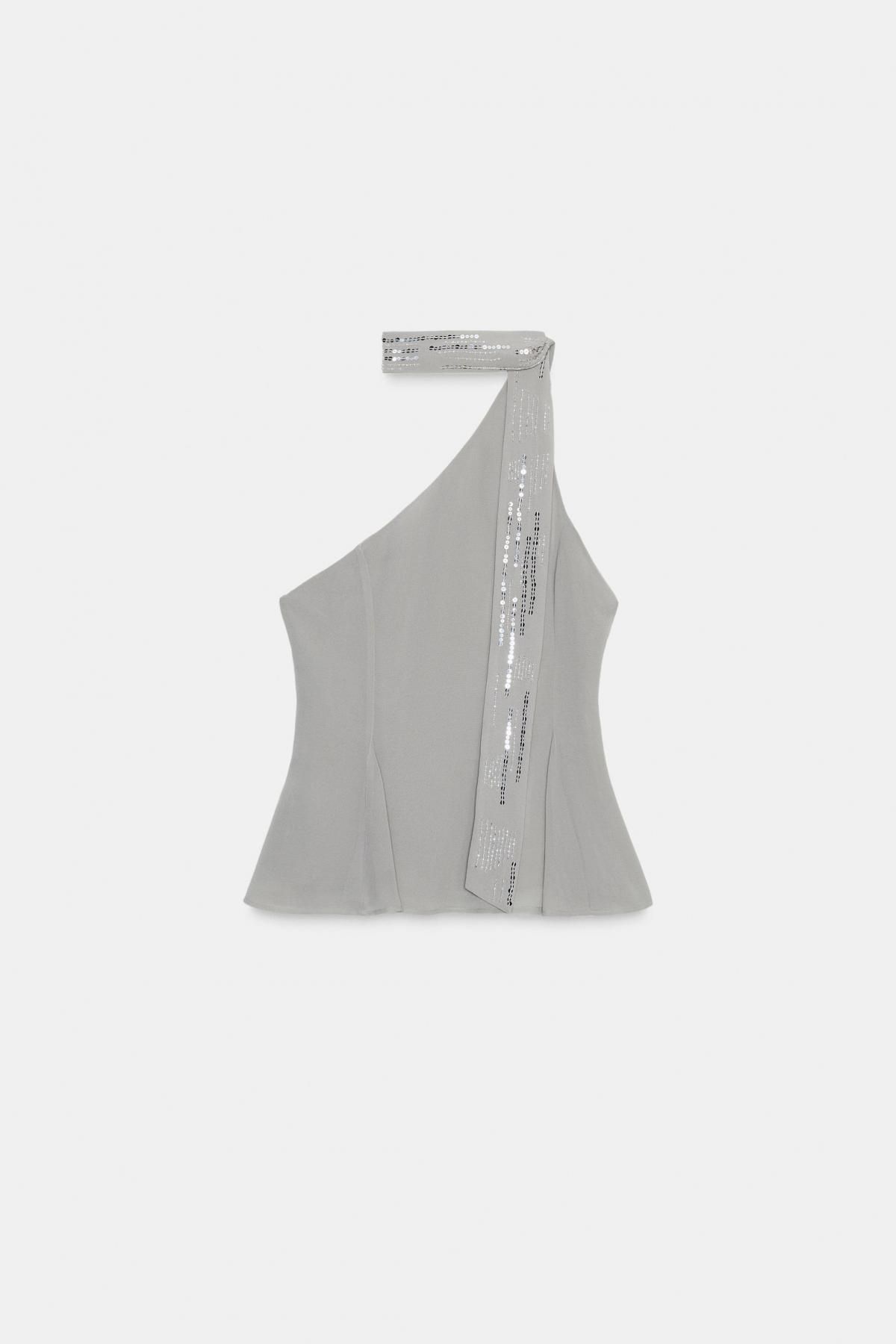 자라 비대칭 시퀸 조젯 민소매 탑 0881/133 GREY - 상품 이미지