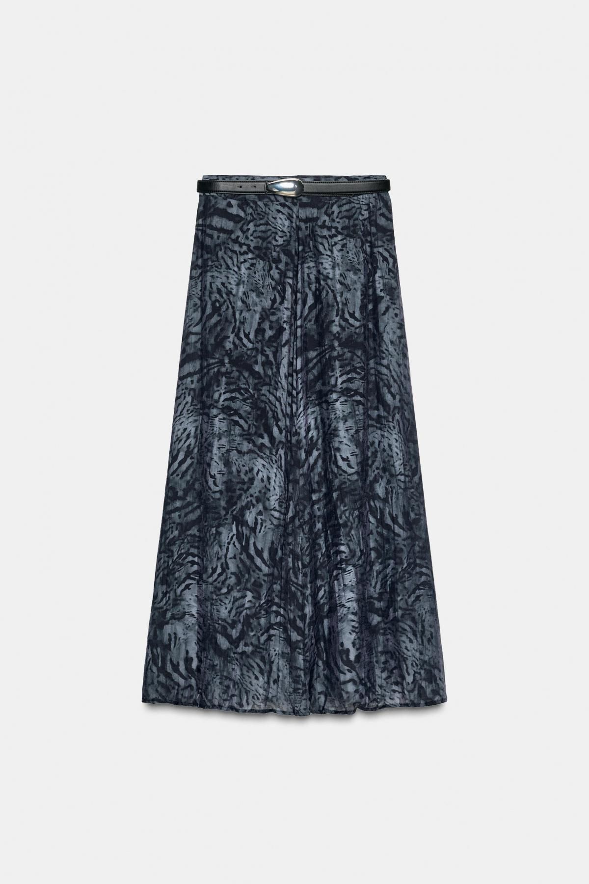 자라 링클 프린트 벨트 미디 스커트 3897/191 BLUE/BLACK - 메인 이미지