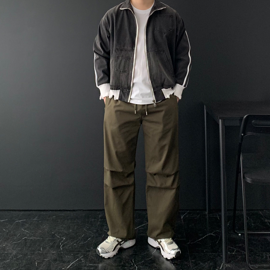 1+1 무릎 핀턱 사이드 원턱 커브드 벌룬 코튼 와이드 팬츠 면바지 조거팬츠 이미지 6