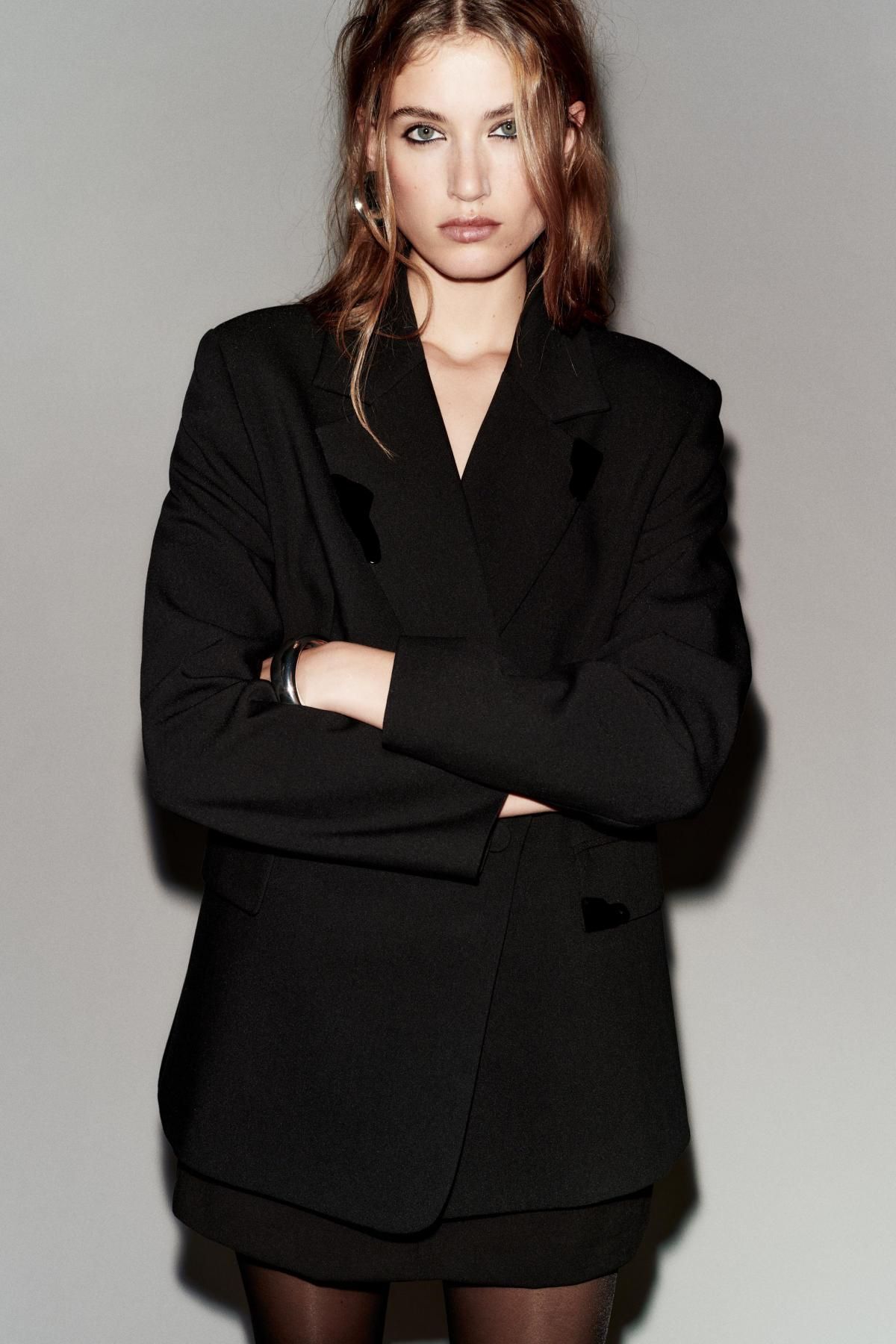 자라 더블브레스트 라펠 블레이저 아플리케 9310/593 BLACK - 상세 이미지 3