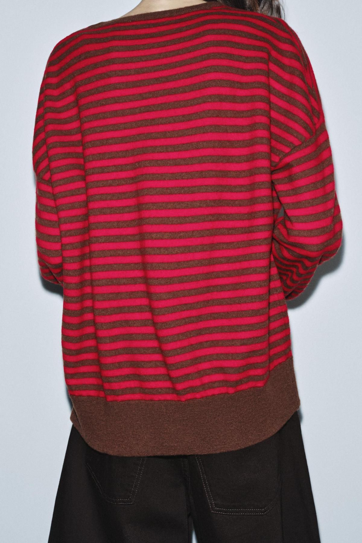 자라 프리미엄 스트라이프 울 라운드넥 스웨터 9598/137 BROWN STRIPES - 상세 이미지 4