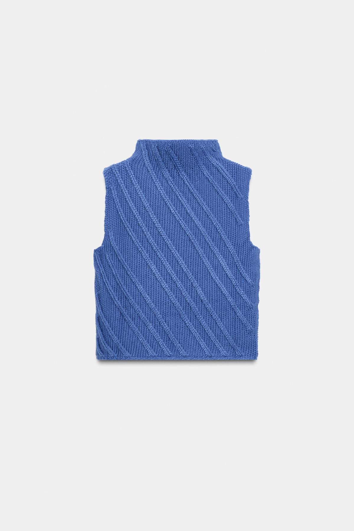 자라 텍스처 하이넥 니트 베스트 1957/113 BLUISH - 메인 이미지