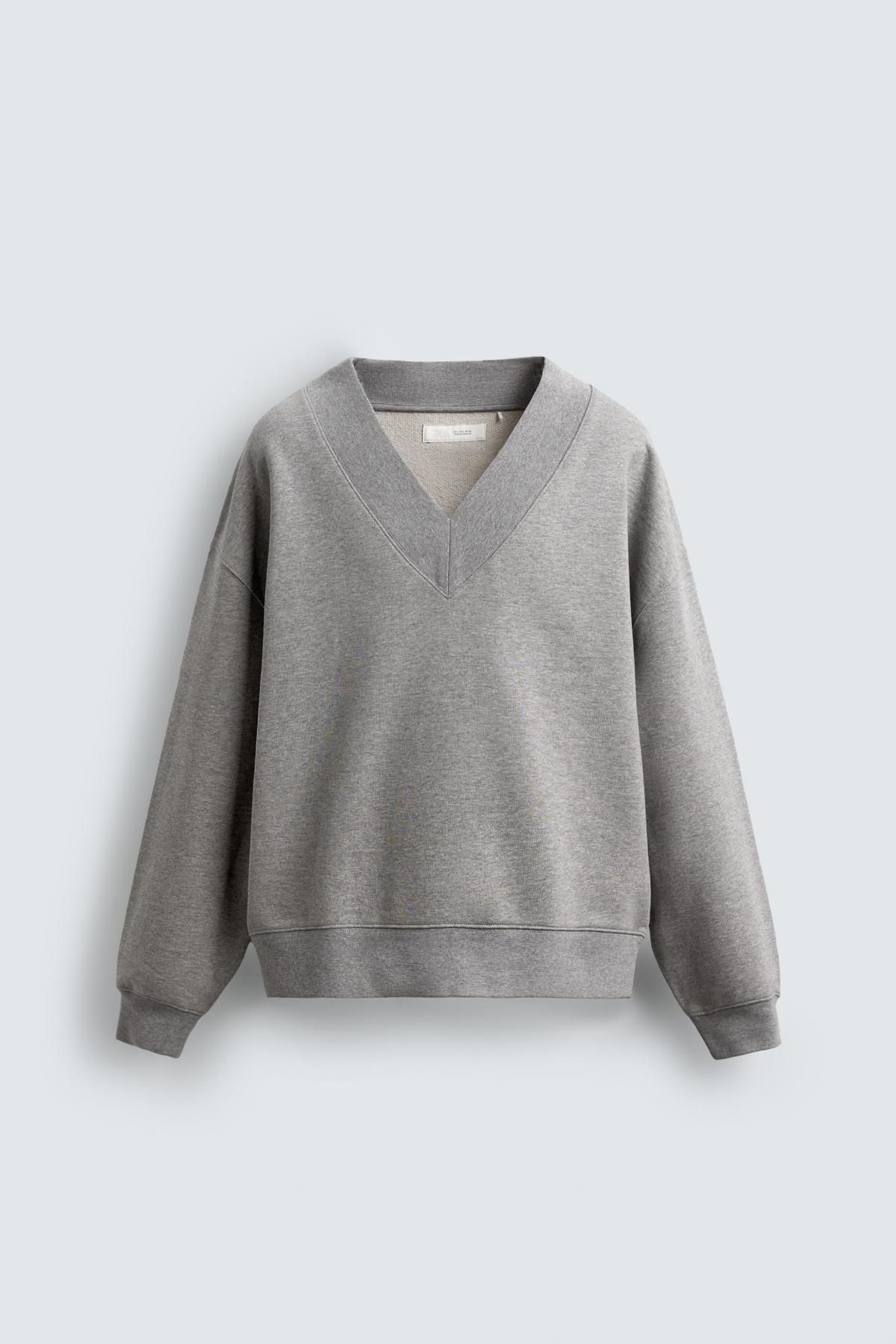 자라 브이넥 테리 코튼 스웨트셔츠 4393/319 GREY MARL - 상품 이미지