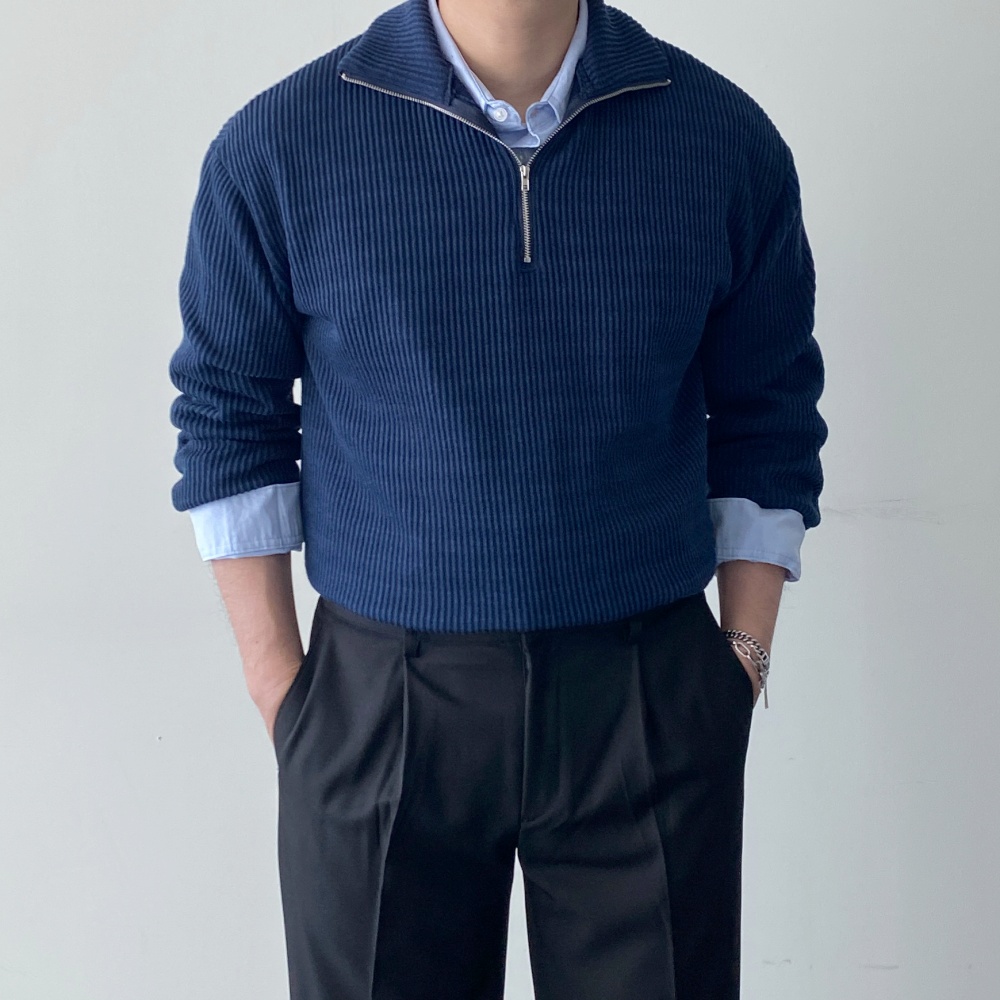 오버핏 반집업 하프집업 남자골지니트 데일리 긴팔니트 - 상세 이미지 2
