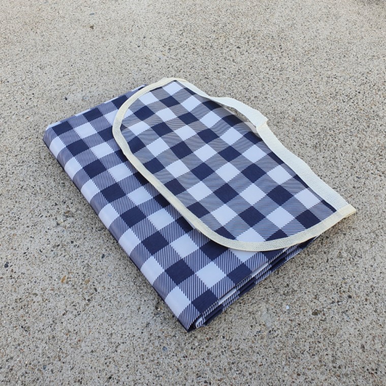 체크무늬 방수 피크닉 매트 블루 중형 - 상품 이미지