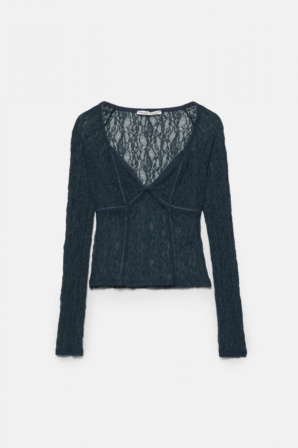 풀앤베어 레이스 코르셋 브이넥 긴팔 탑 7153/354 BLUISH GREY - 메인 이미지