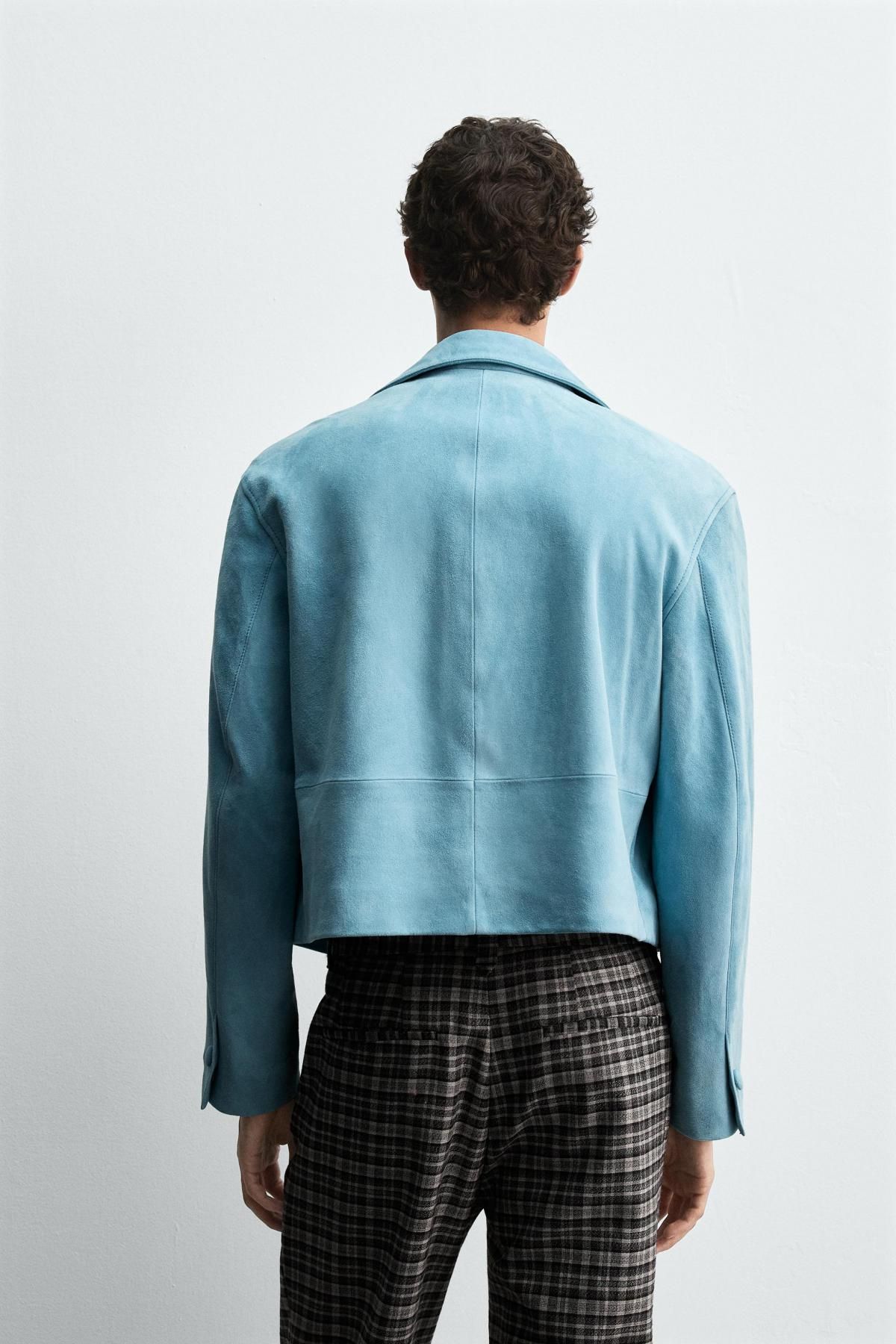 자라 스웨이드 레더 피터팬카라 크롭 재킷 X 해리 램버트 디즈니 2521/600 BLUE - 상세 이미지 4