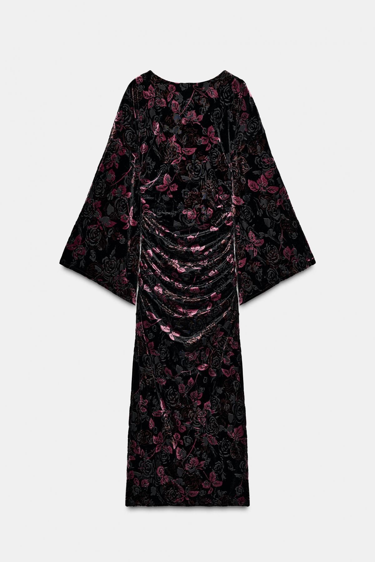 자라 벨벳 드레이프 오픈백 롱 원피스 5063/887 BLACK / BROWN - 상품 이미지