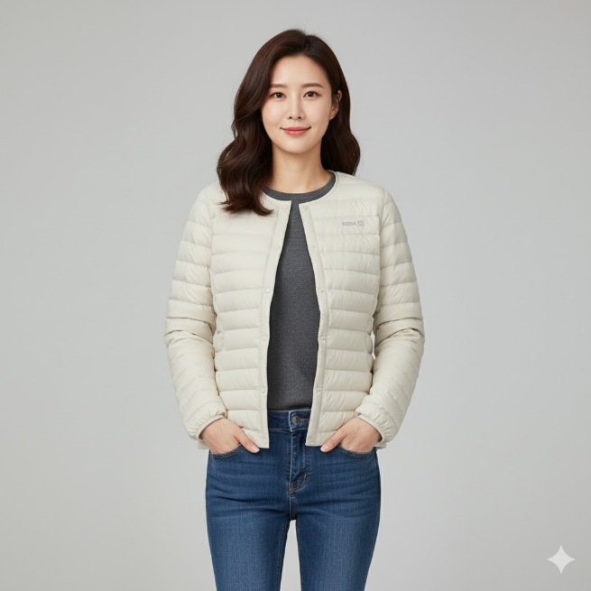 네파 여자 겨울 넥리스 아웃도어 구스다운 경량패딩 점퍼 - 상품 이미지
