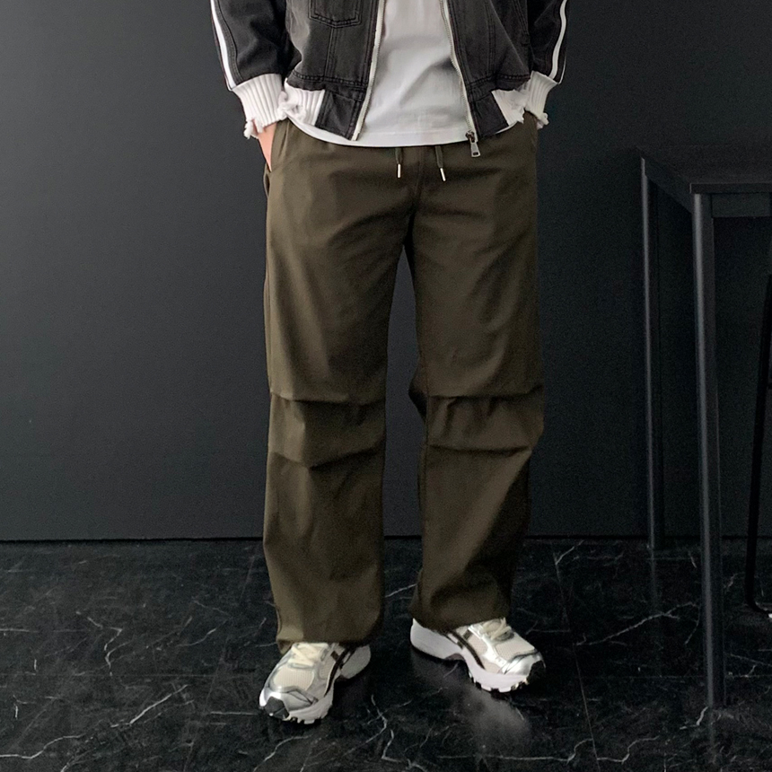 무릎 핀턱 사이드 원턱 커브드 벌룬 코튼 와이드 팬츠 면바지 조거팬츠 - 상세 이미지 2