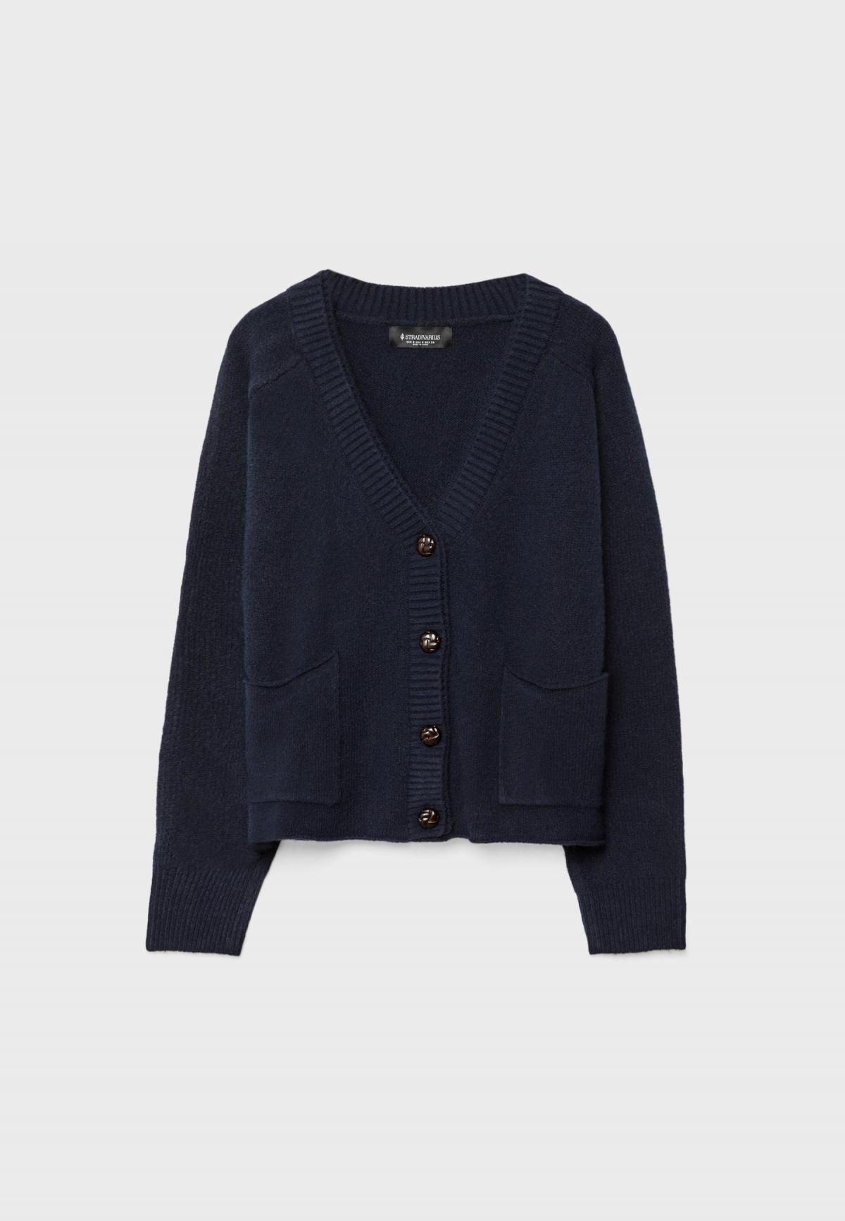 스트라디바리우스 브이넥 니트 가디건 레이어드 카라 5134/411 NAVY BLUE - 상품 이미지