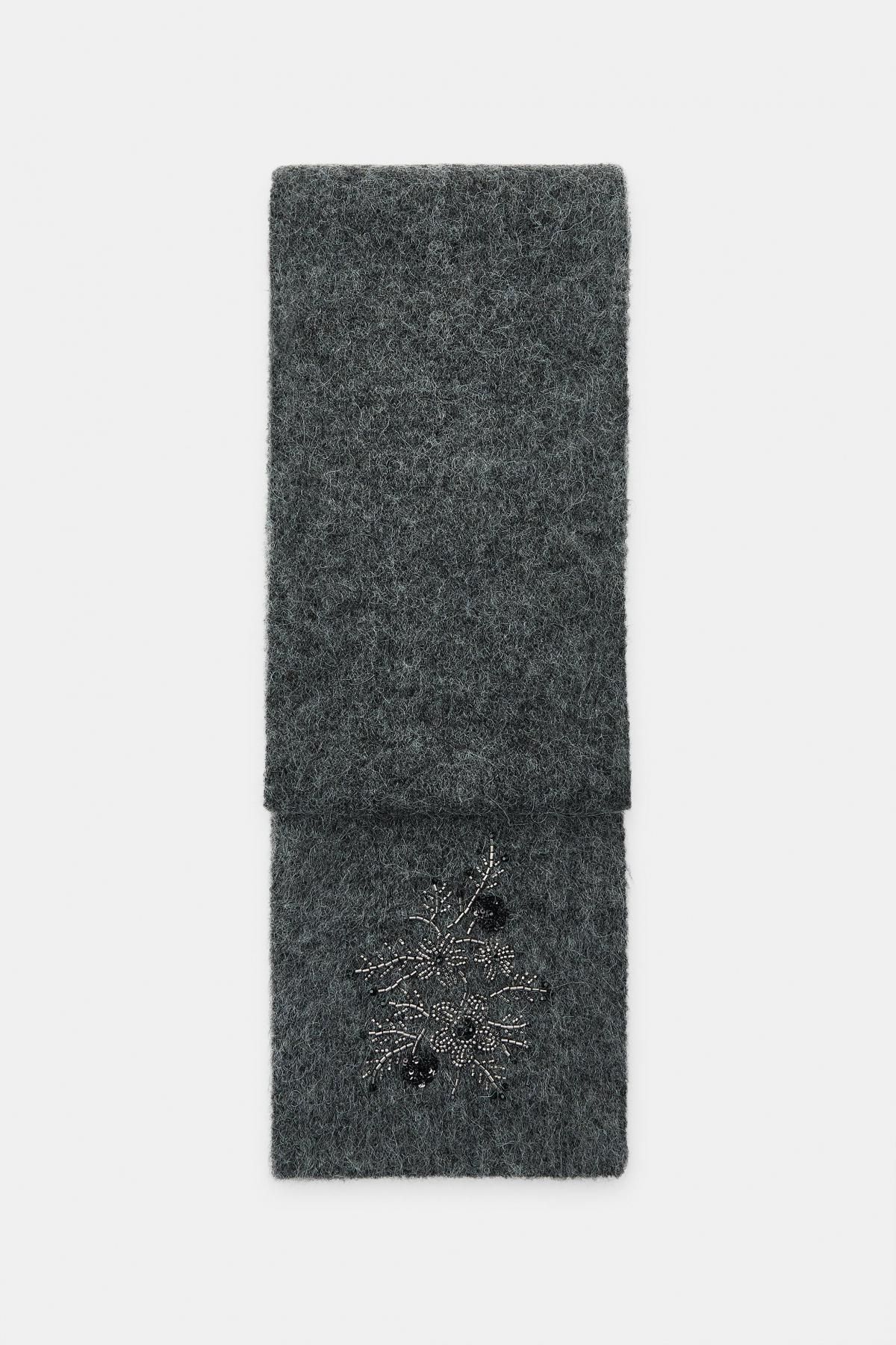 자라 플라워 자수 비즈 울 혼방 머플러 3739/285 GREY - 메인 이미지