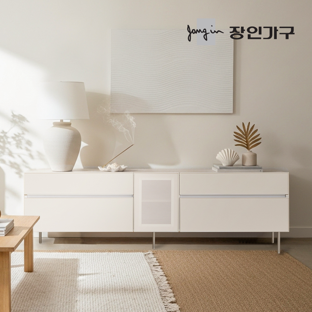 장인가구 무와 E0등급 하이그로시 티비 tv 다이 모던 슬림 높은 거실장 1800, 아이보리