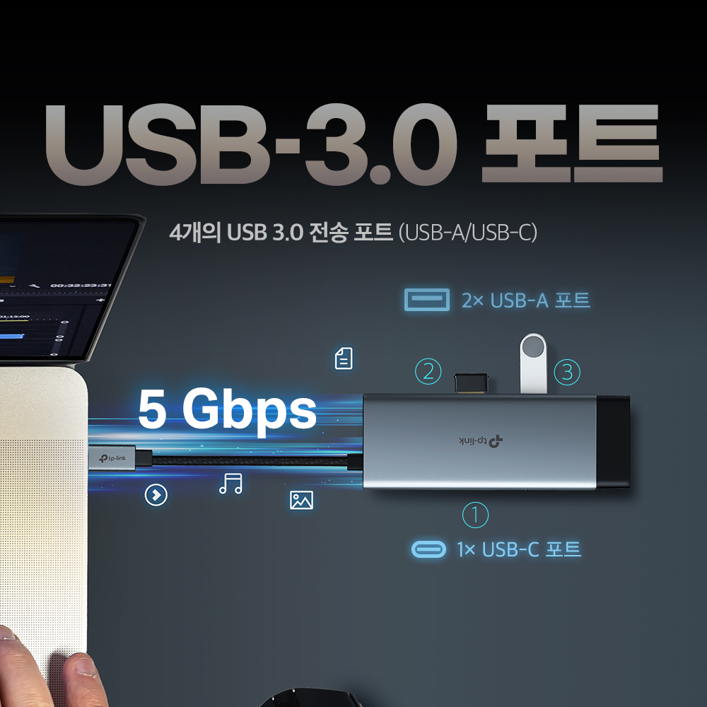 티피링크 USB-C 6포트 다기능 허브 USB 3.0 이더넷연결 HDMI UH6120C 이미지 8