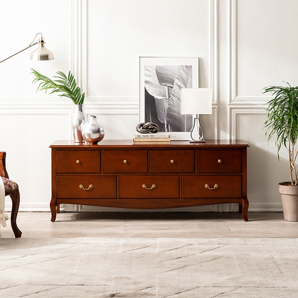 까사홈 세라픽 엔틱 2단 원목 거실장 1600