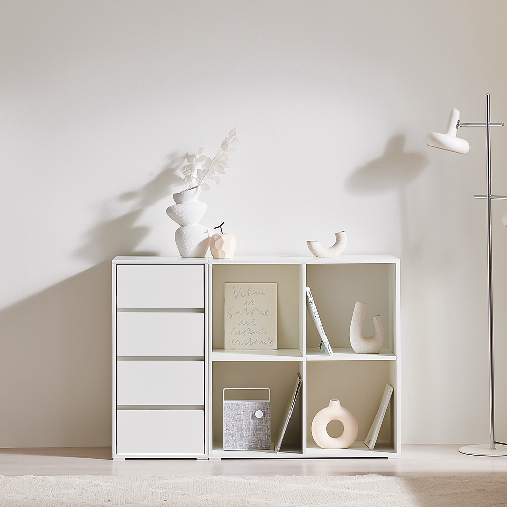 바스포르 뮤트 1200set 800선반장+400서랍장 높은 거실장