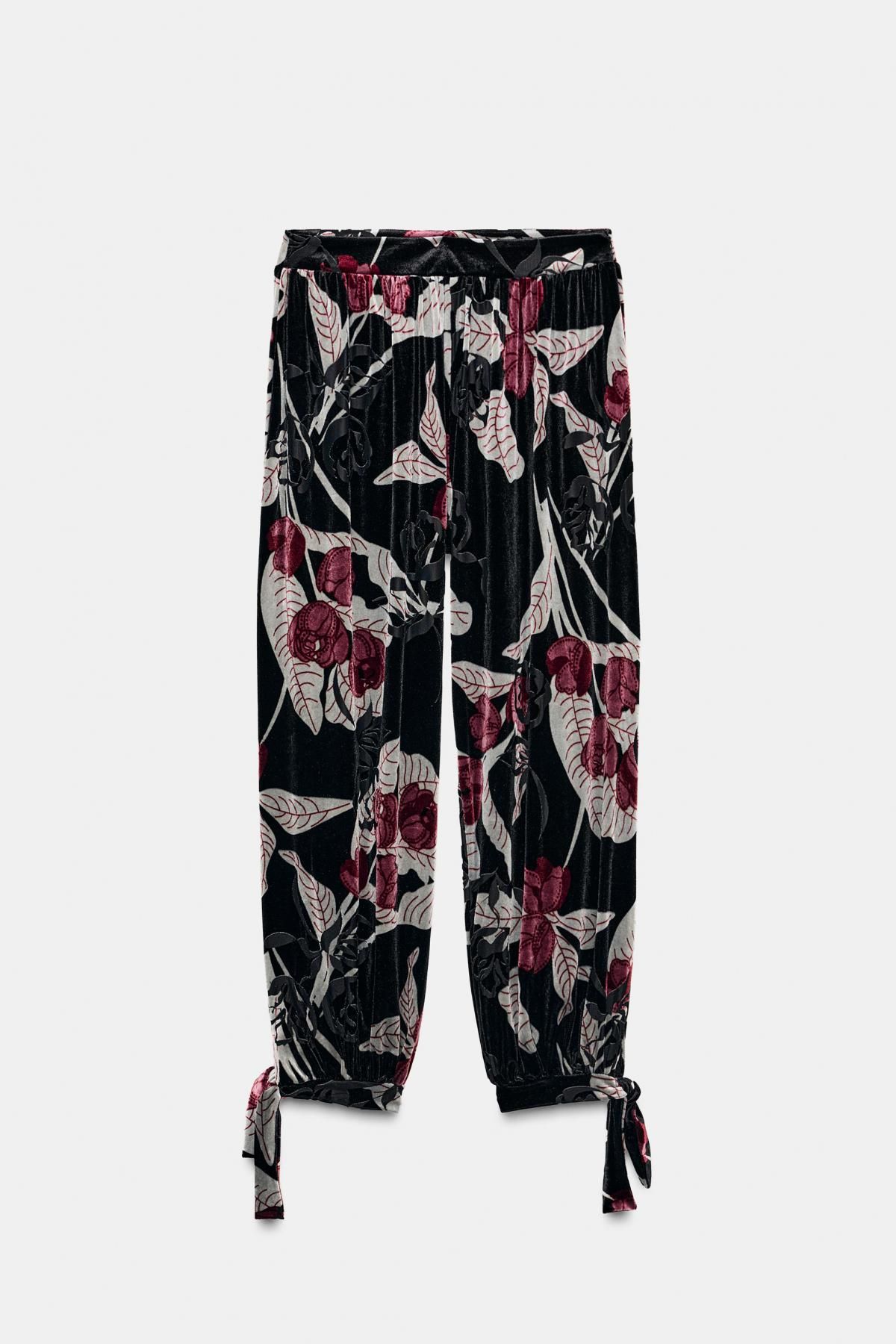 자라 플라워 벨벳 조거 팬츠 4813/859 BLACK / FUCHSIA - 상품 이미지