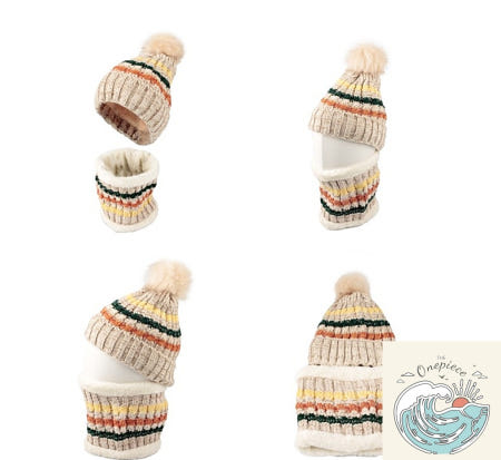 MugiwaraOEM 쵸파상점 털방울 워머 비니 방한세트 겨울여성모자 니트넥워머