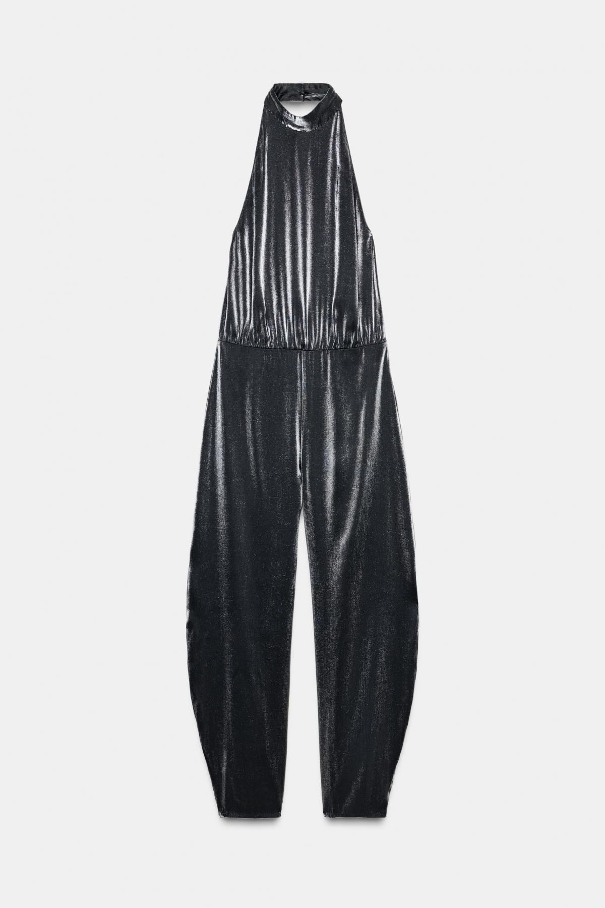 자라 메탈릭 퍼프 헴 홀터넥 점프수트 6929/481 BLACK - 상품 이미지