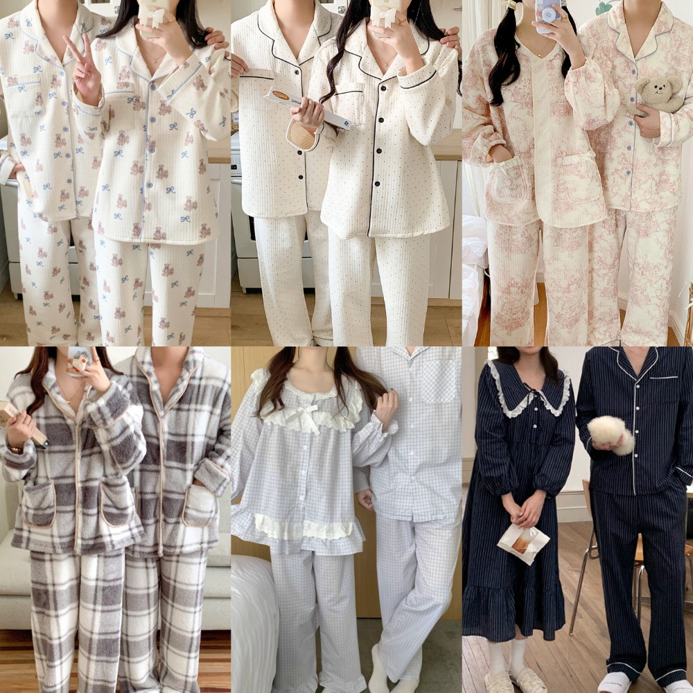 커플잠옷 수면 여성잠옷 원피스 겨울 파자마 긴팔 세트 신혼부부