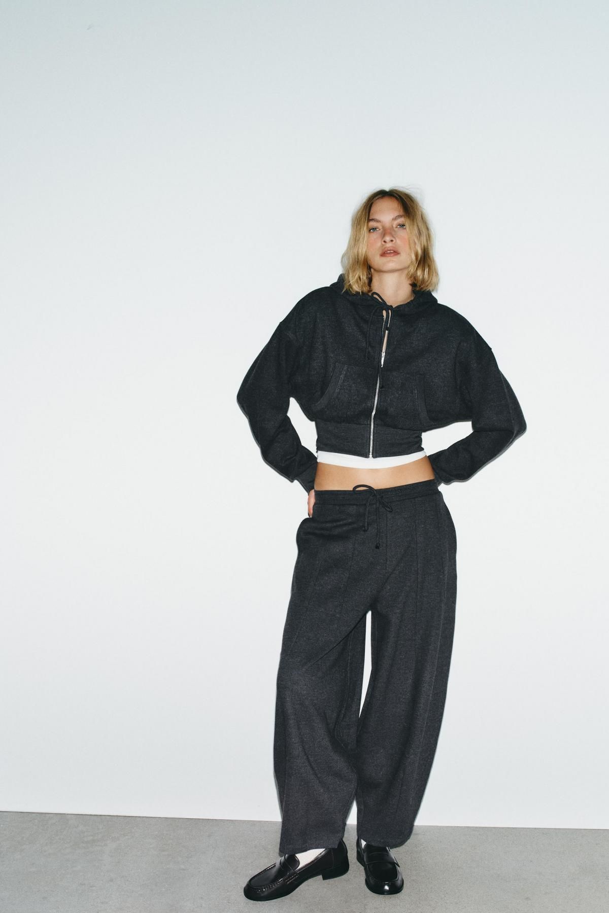 자라 크롭 집업 후드 스웨트셔츠 3253/847 DARK GREY - 상세 이미지 2