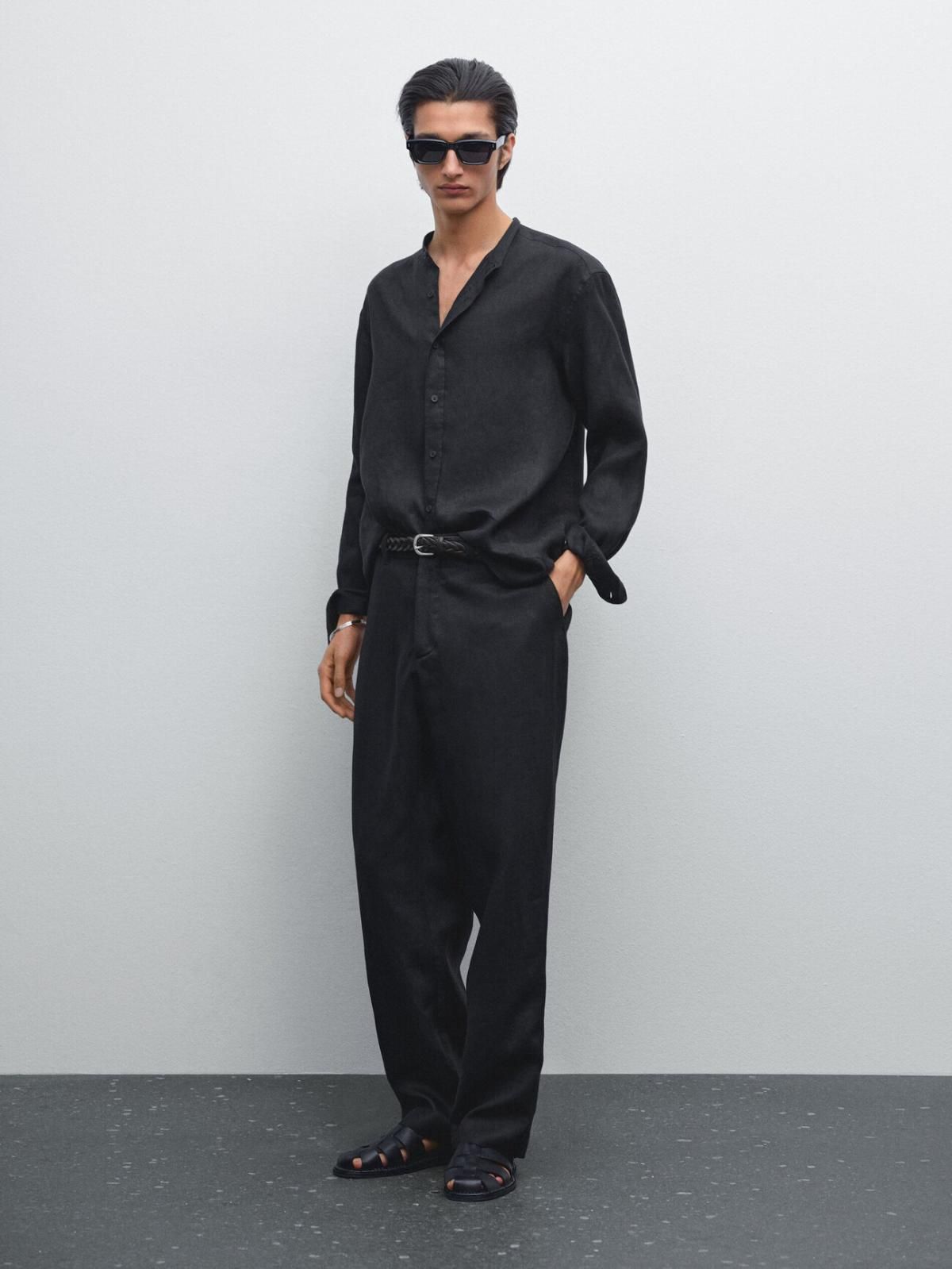 마시모두띠 리넨 레귤러핏 스탠드업카라 긴팔셔츠 0191/791 BLACK - 상세 이미지 2