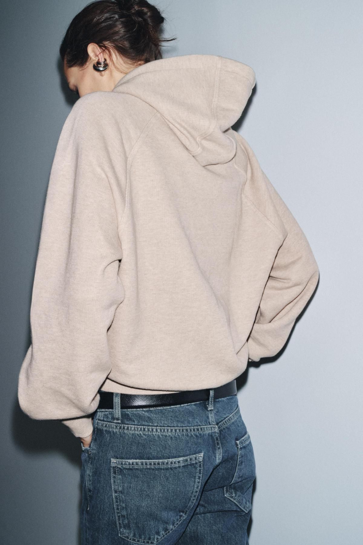 자라 오버핏 베이직 후드 스웨트셔츠 3199/806 BEIGE MARL - 상세 이미지 4