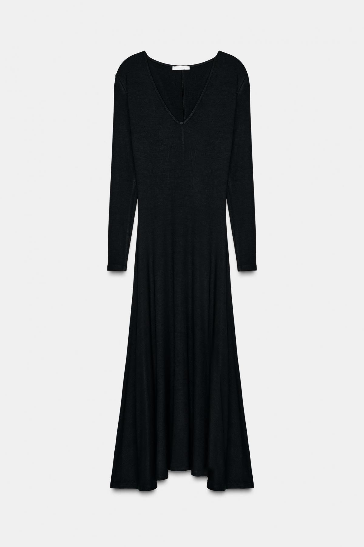 자라 플레어 롱 브이넥 원피스 블랙 4174/764 BLACK - 메인 이미지